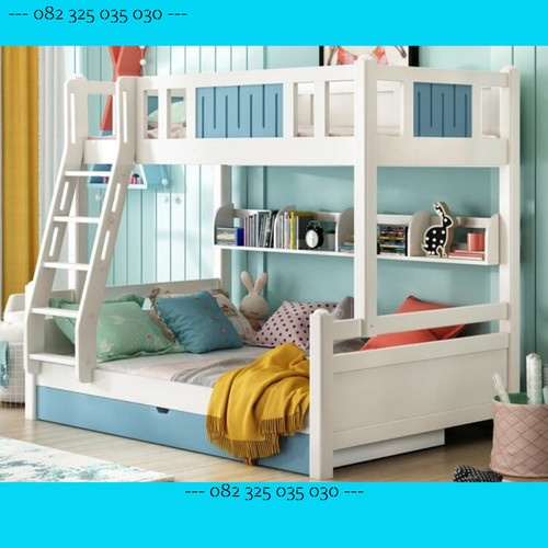 Tempat tidur tingkat cowok anak laki-laki kayu minimalis murah 2 susun