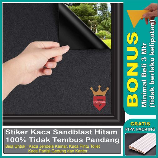 Sticker Kaca Jendela Sandblast Hitam Stiker Kaca Film Tidak Tembus Pandang 100%