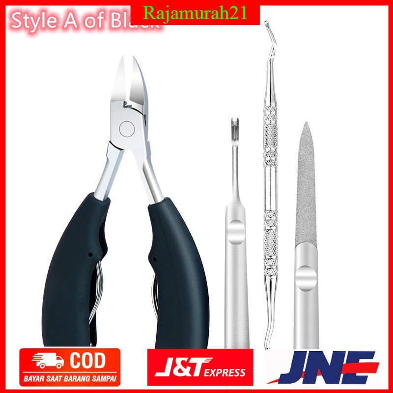 Derenna Gunting Kuku 4 in 1 Nail Clippers Manicure Correction Ingrown Toenails Set - J-795 - Black - 7CHX5SBK