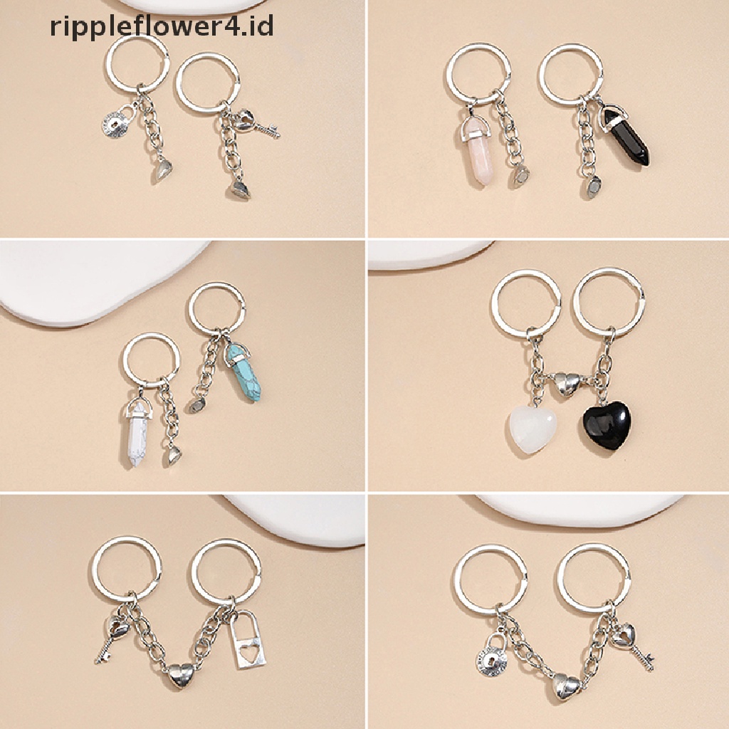 {rippleflower4.id} Gantungan Kunci Gantungan Kunci Crystal Stone Heart Key Ring Gantungan Kunci Kancing Magnet Hadiah~