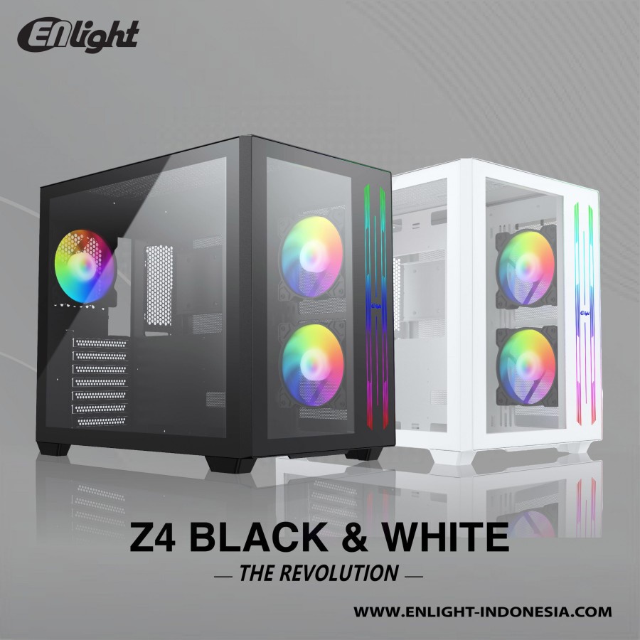 Casing Enlight FPMAX Z4 Black RGB Free 3 Fan ATX Casing PC Gaming