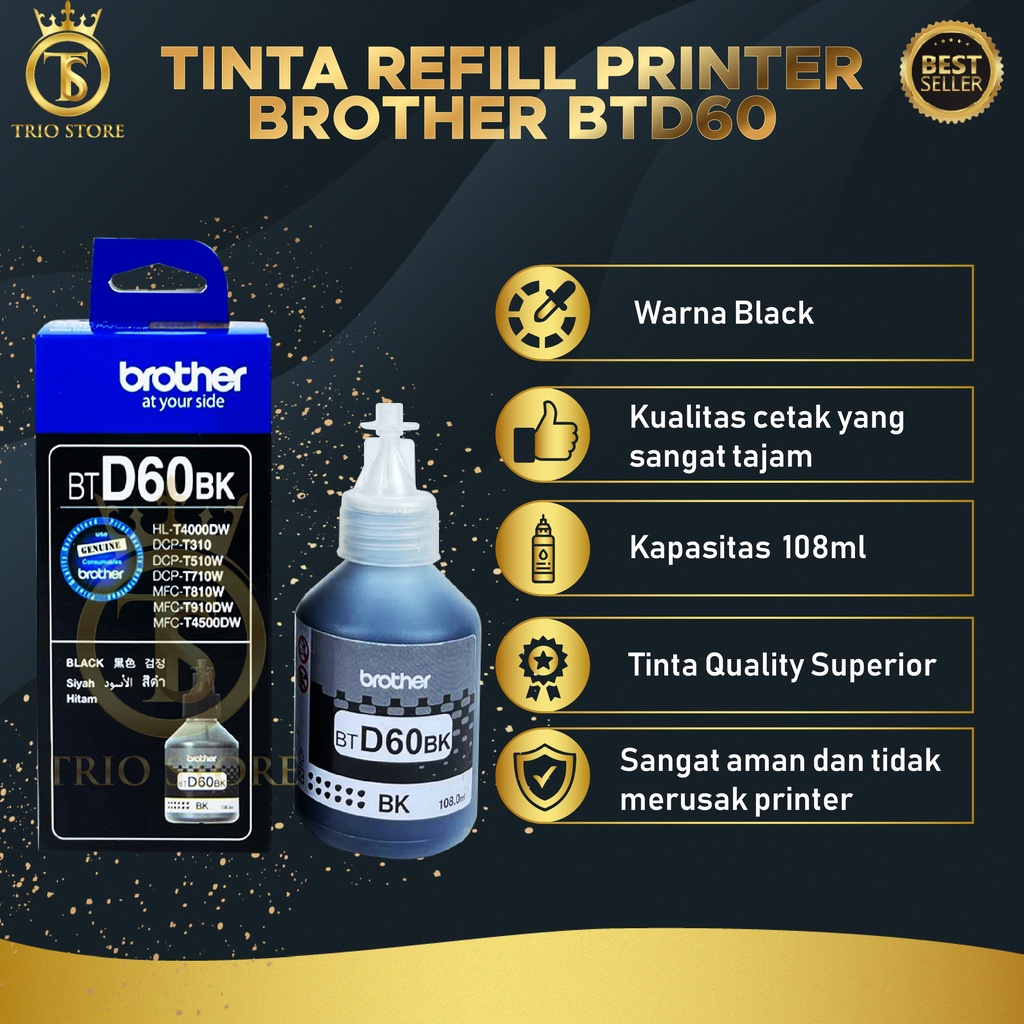 1 SET 4 PCS Tinta Brother BTD60BK BT5000 For Printer DCP T310 T510W T710W T810W