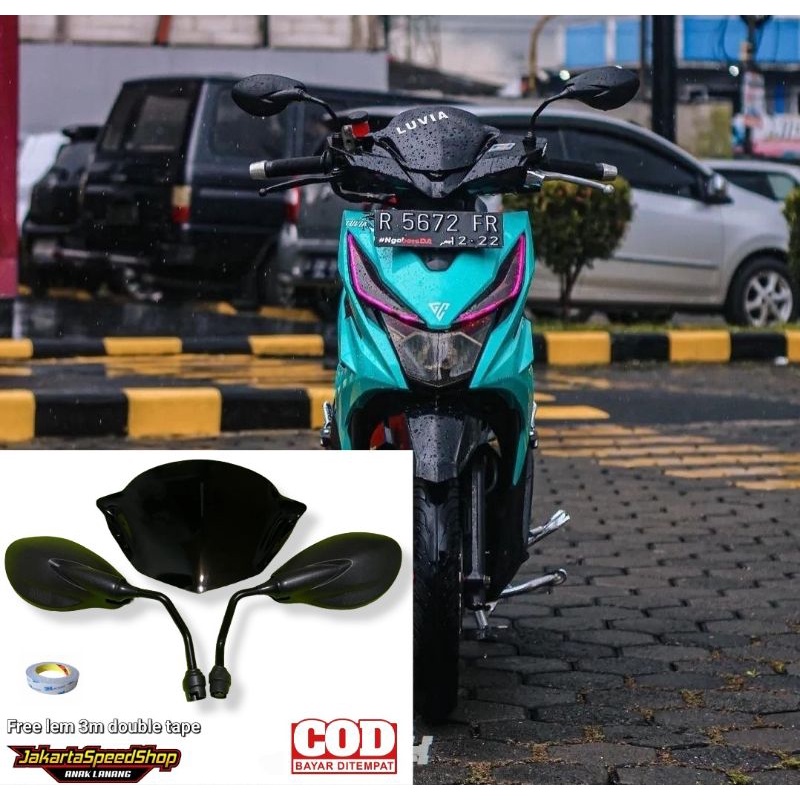 Paketan variasi visor bahan akrilik plus spion click thailand pnp all new honda beat free lem 3m