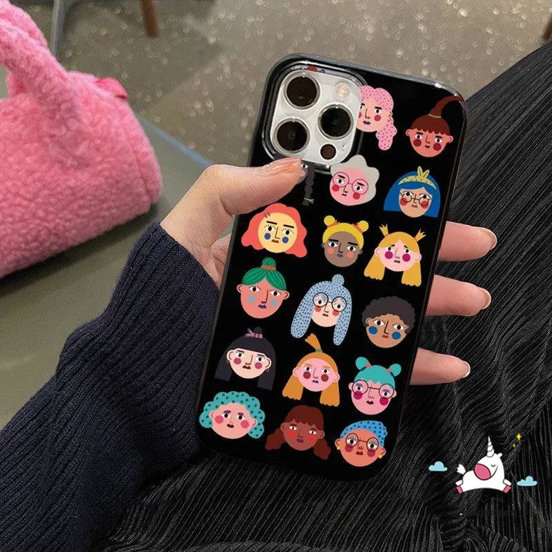 IPHONE Casing Ponsel Kompatibel Untuk Iphone11 14 13 12 Pro Max XR 7Plus 8Plus 78 14 Plus X XS Max SE 2020 Ins Fashion Kreatif Kartun Avatar Lucu Glossy Halus Lembut Tpu Hitam Penutup Belakang