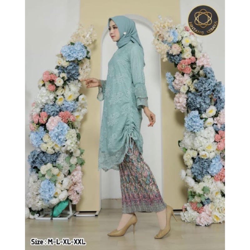 Bisa COD Kebaya Tunik Brukat Tille Full Bordir 100% realpict mewah / Tunik serut renda brukat balon 