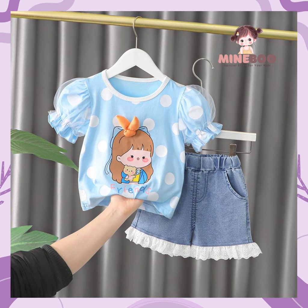 mineboo -  SET KOREA GIRL EBV 1-5tahun Setelan anak perempuan baru/versi Korea celana denim/baju anak perempuan