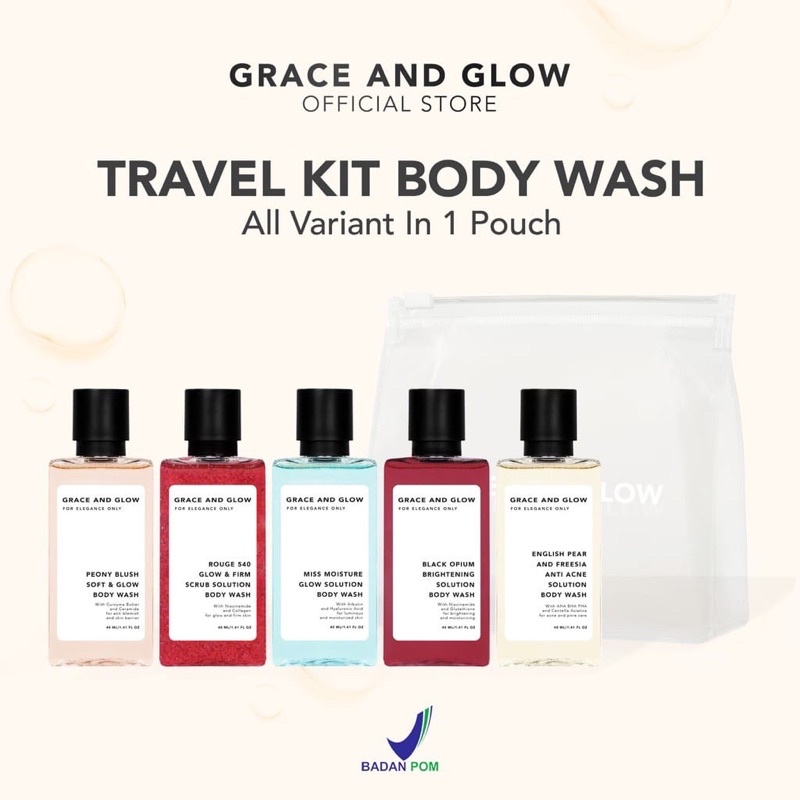 Grace and Glow Travel Size Kit Body Wash - Sabun Mandi Cair - Facial Foam - face wash - Skin Care Pembersih Wajah/ORIGINAL