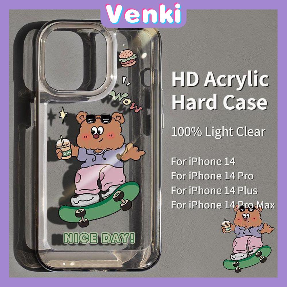 iPhone Case High Quality HD Transparent Acrylic Hard Case Skate Bear and Rabbit Metal Button Camera Protection Shockproof Compatible For iPhone 14 13 12 11 Pro Pro Max 7 8 Plus XR