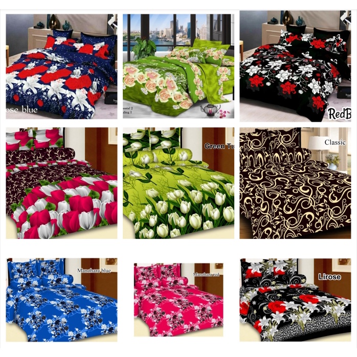 SPREI HOMEMADE MOTIF BUNGA ROSE BLUE MAWAR HIJAU RED BLACK TULIP MERAH PUTIH HIJAU CLASSIC MANOHARA 