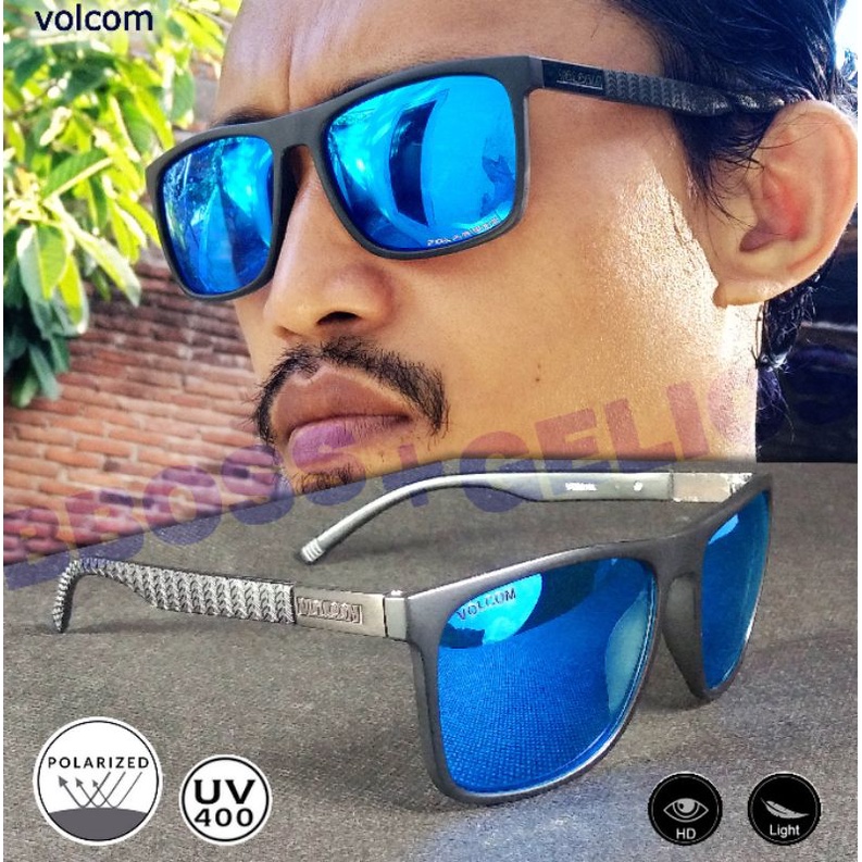 KACAMATA PRIA POLARIZED BIRU VOLCOM SQUARE BLACK MATTE SUNGLASSES