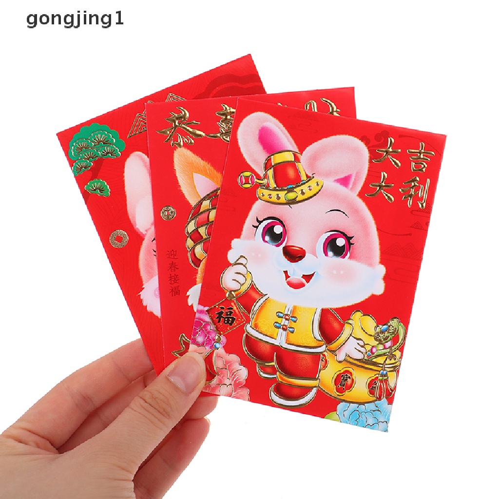 Ggg 6pcs 2023 Zodiak Kelinci Tahun Kartun Amplop Merah Festival Musim Semi Hongbao ID