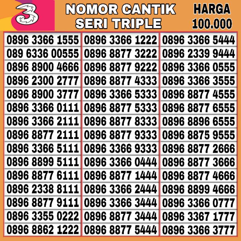 Nomor cantik tri 11 angka perdana Three 4G 11 digit