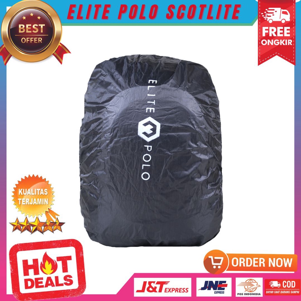 Backpack Sekolah Kerja Model Elite Polo Scotlite Ransel Bahan D300 Murah Free Raincover Tas Punggung Laptop Warna Hitam List Merah