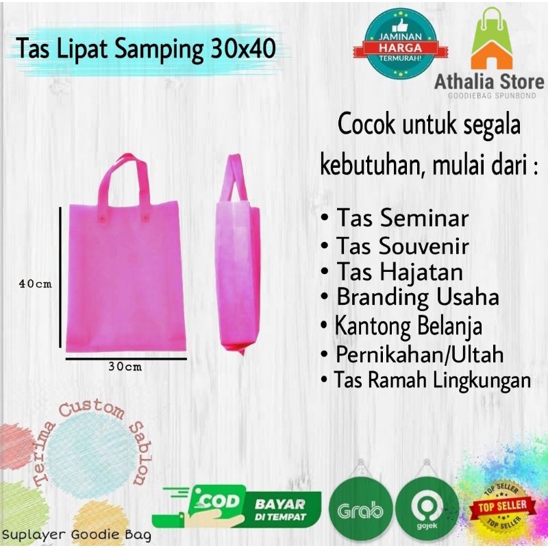 

Tas tali spunbond HLS goodie bag ukuran 30x40x8 tas tali bahan tebal ful press