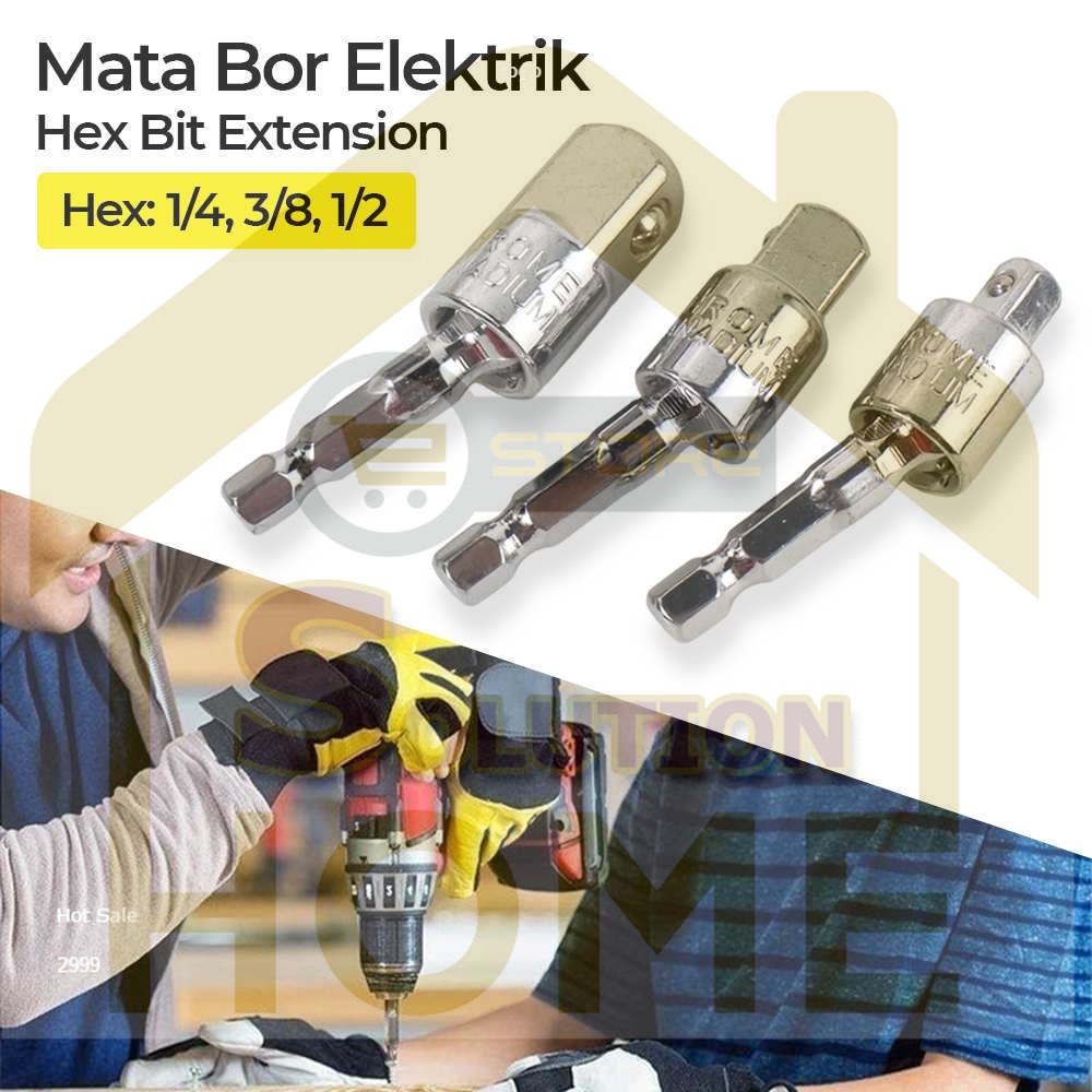HSS TOOLS - Tuosen Mata Bor Elektrik Adapter Extension Bits Hex 1/4 3/8 1/2 3 PCS