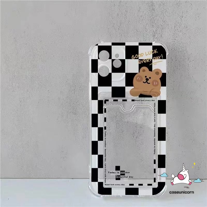 Vivo Y15S Y02 Y35 Y22 Y02s Y22s Y16 Y15A Y12 Y20 Y12s Y33T Y21S Y20i Y20s Y11 Y12i Y21 Y33S Y17 Y15 Y21A Y20s G Y12A Y11s Tempat Kartu Kartun Dompet Lembut Slot Checkerboar Bear Case