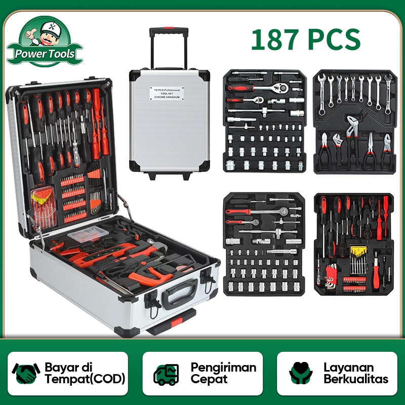 ISKU Tool Kit 187 PCS / 82 PCS Perkakas Bengkel Dan Rumah Koper Lengkap Bahan Kuat Alat Profesional Tools Set Koper Set Perkakas Terlaris Automotive Maintenance Toolbox