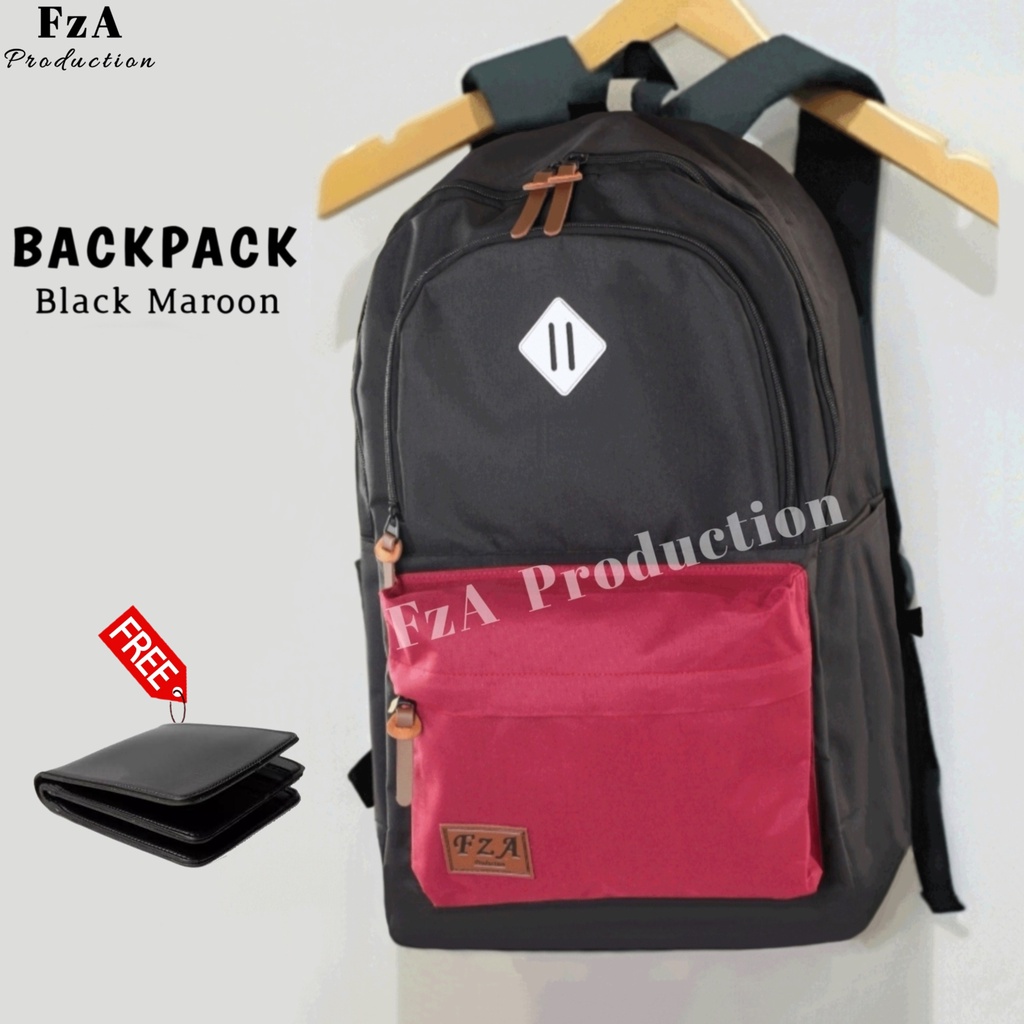 Tas Ransel Punggung Distro Casual Pria Wanita / Tas Ransel Laptop Original - FzA Gratis Dompet BUY 1 GET 1