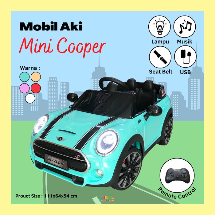 MAINAN MOBIL AKI ANAK MINI COOPER REMOTE CONTROL BLUETOOTH MP3 MUSIK L