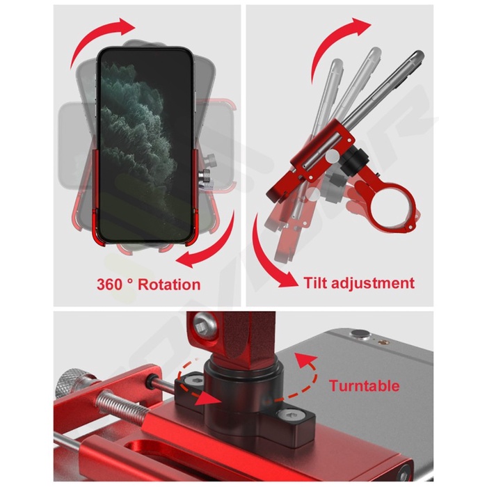 GUB P10 P30 Phone Holder HP Sepeda Motor Anti Getar Alumunium Alloy
