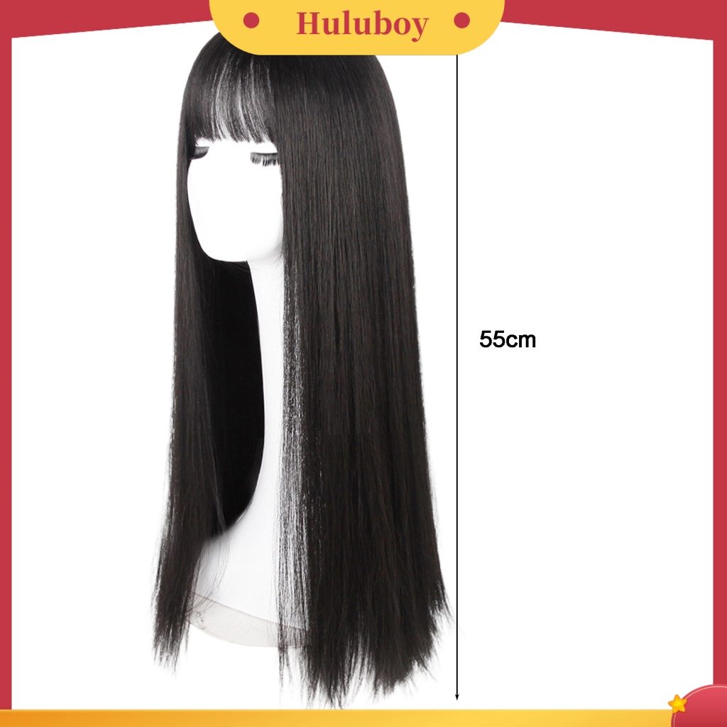 Wig Rambut Panjang Lurus Breathable Bahan Serat Suhu Tinggi Warna Hitam Untuk Wanita