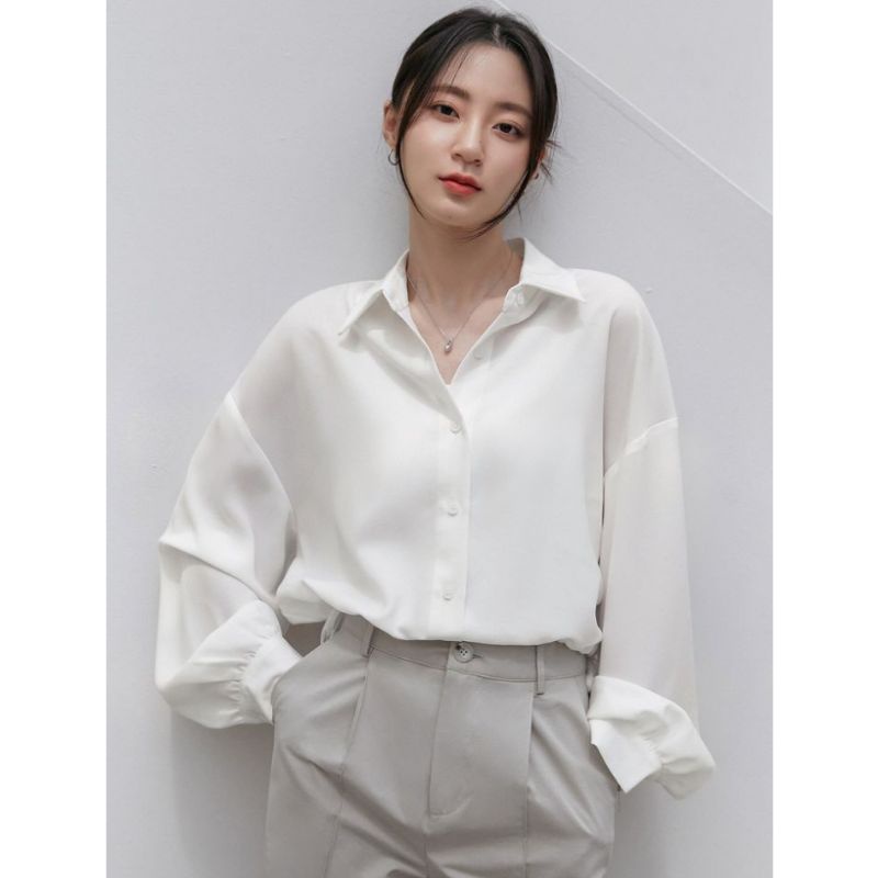 Kemeja oversize | Oversized shirt | Korean style | Kemeja wanita putih