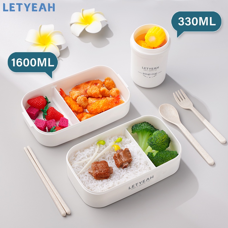 letyeah kotak makan anti tumpah/ lunch box 1600ml dan cangkir sup tahan panas /lunch box set/tempat bekal makan