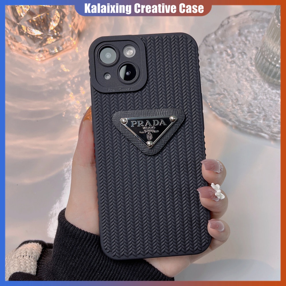 Casing Ponsel TPU Lembut Prada 3D Untuk iPhone 14 Pro Max13 12 11 ProMax Xs Max Xr X Xs 7Plus 8Plus Casing Tekstur Tenun Penutup Belakang