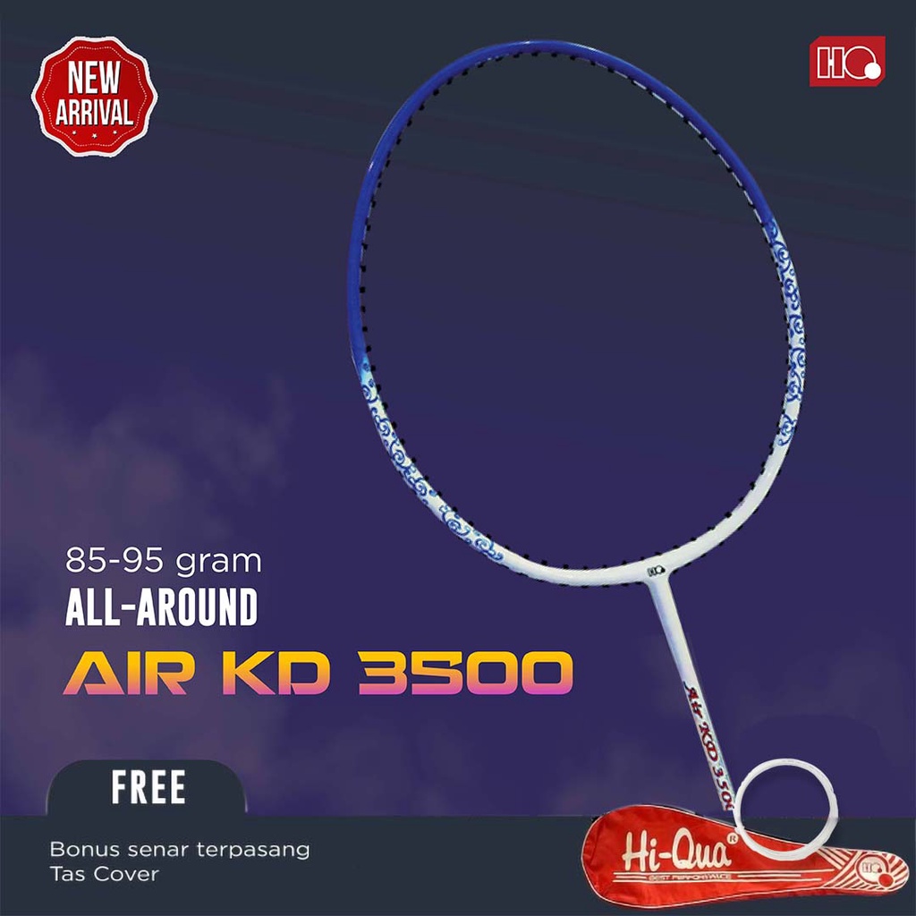 Hi-Qua Air KD Raket Bulutangkis Badminton Free Tas dan Senar Terpasang Siap Pakai
