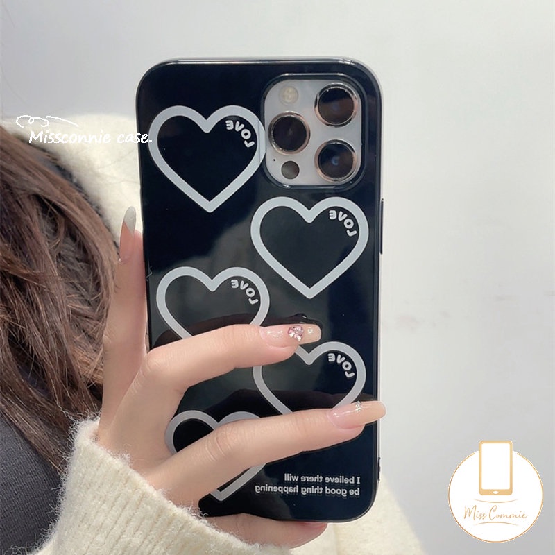 Casing Soft TPU Cover Kompatibel Untuk IPhone 7Plus 8Plus 11 Pro Max XR 14 13 12 Pro Max 7 8 Plus 14 Plus X XS Max SE 2020 Kartun Love Hati Glossy Halus Full Pelindung Casing Ponsel