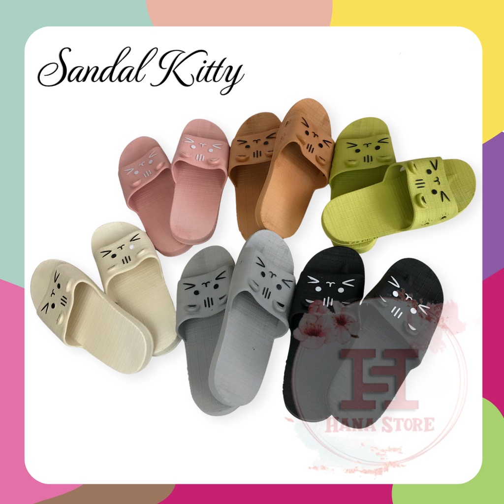 Sandal Jelly Kucing Kitty Mokaya 666-X Slop Import Sendal Selop Karet Model Wanita Korea Style