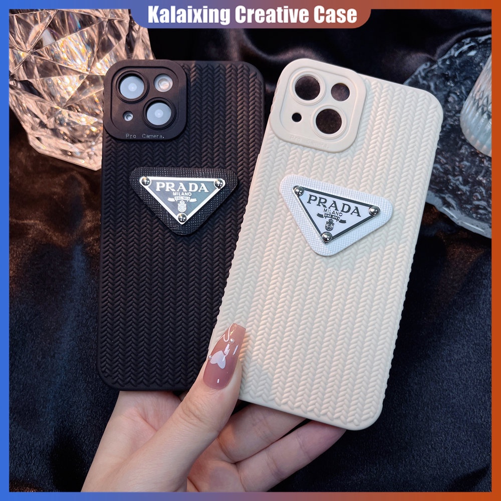 Casing Ponsel TPU Lembut Prada 3D Untuk iPhone 14 Pro Max13 12 11 ProMax Xs Max Xr X Xs 7Plus 8Plus Casing Tekstur Tenun Penutup Belakang