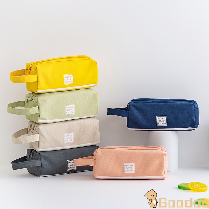 Tempat Pensil Warna Warni Double-layer Besar Portable Kotak Pensil Pouch Oxford Resleting Alat Tulis-Doo