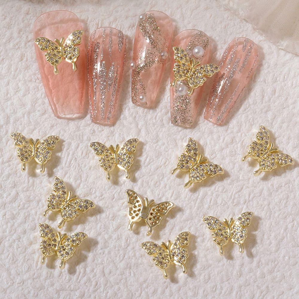 Mxbeauty Hiasan Kuku Kupu-Kupu Fashion Pesona Kuku Emas Perak Nail Art Perhiasan Manicure Aksesoris