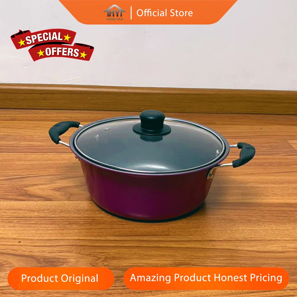 Panci 4 Set Serbaguna Teflon Marble Cookware Set Tutup Kaca Anti Lengket