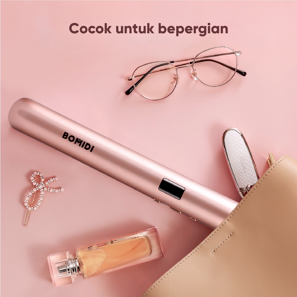 BOMIDI Hair Straightener HS1  Catokan Rambut 2 IN 1 Negative Ions Pink  Pelurus Rambut Curly Hair Straightener Catokan Lurus