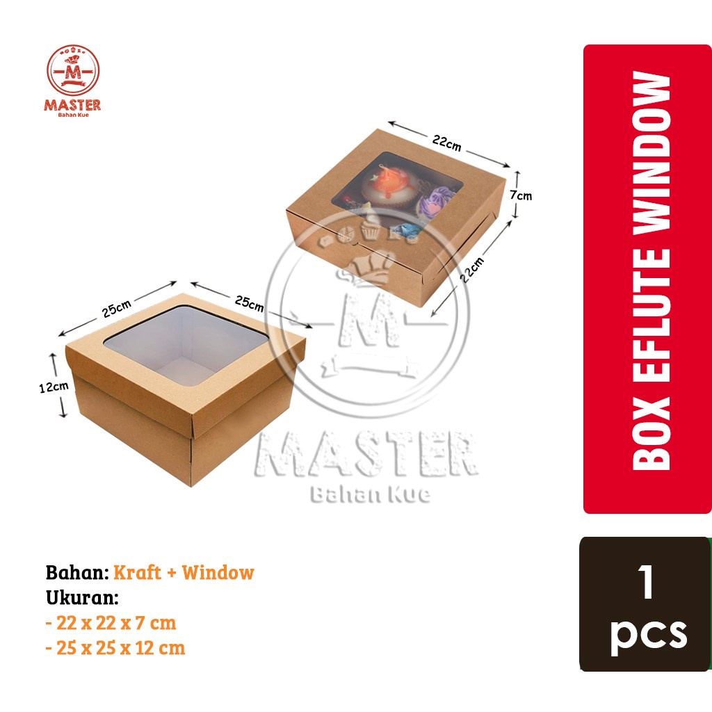 

Dus Box Kotak Eflute Window Mika / Box Kue Packing Coklat Kraft [1 pcs]