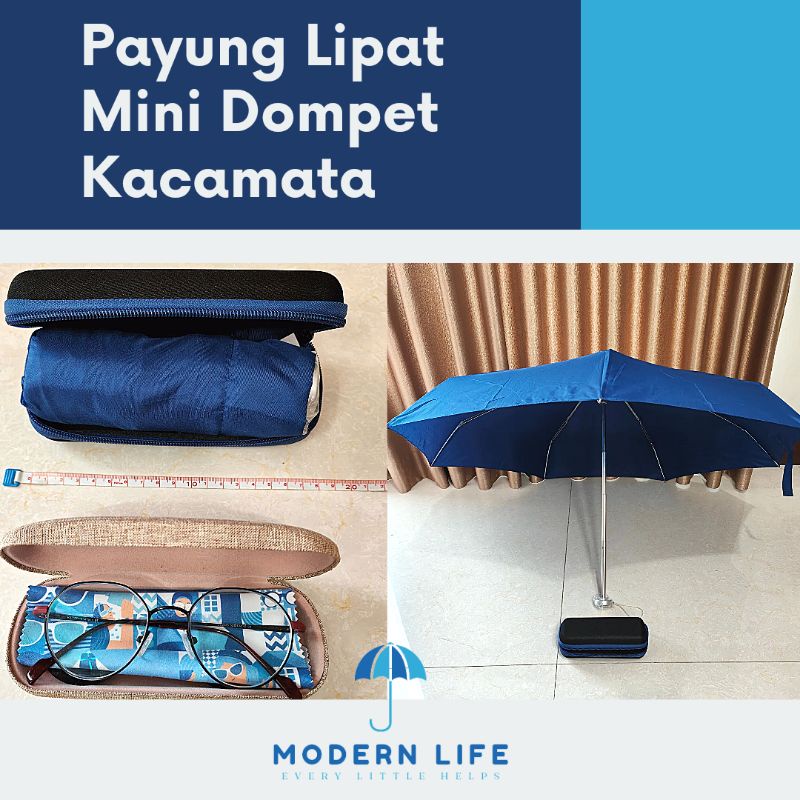 payung lipat mini dompet kotak kacamata dengan sarung dan kotak