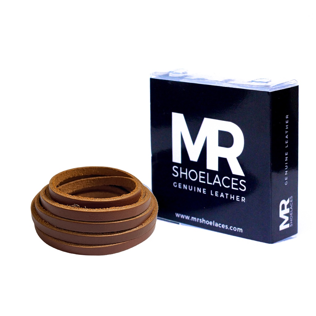 MR Shoelaces LR17 Golden Brown (Coklat Emas) - Tali Sepatu Kulit 60cm 80cm 100cm 120cm 150cm 200cm - Premium Leather Shoelace