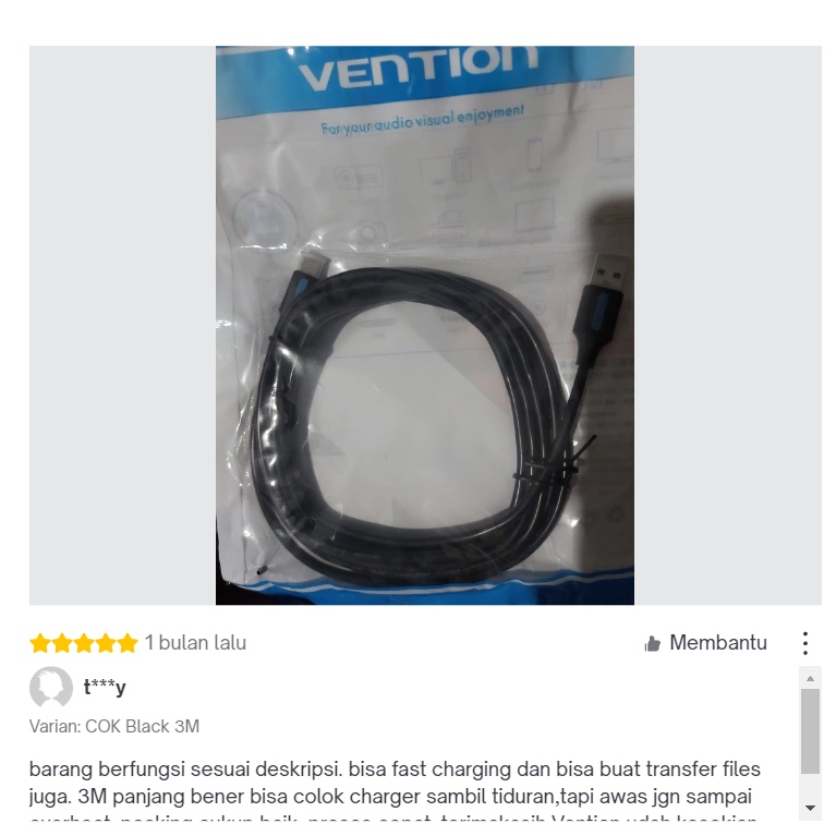 Vention Kabel Data USB Type C 3A Fast Quick Charge Android 2M 3M