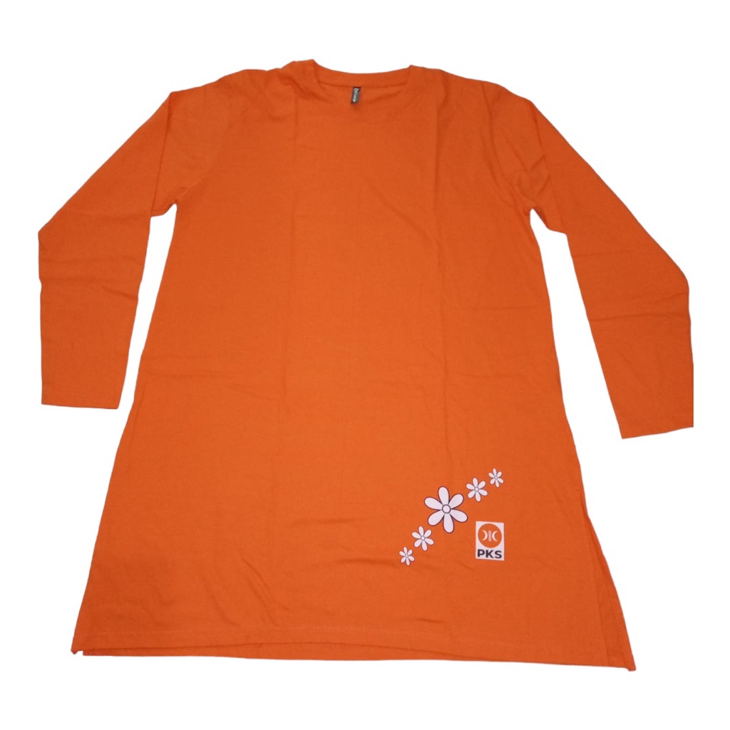 Kaos PKS Akhwat Tunik Logo Baru Motif Bunga Katun Combed Premium