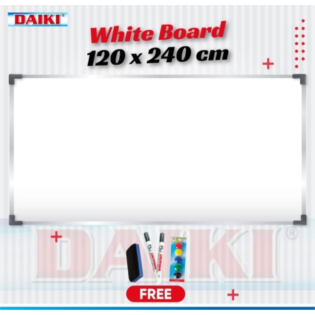 

Daiki Whiteboard Magnetic Single Face Size 120 x 240 cm/Papan tulis gantung.