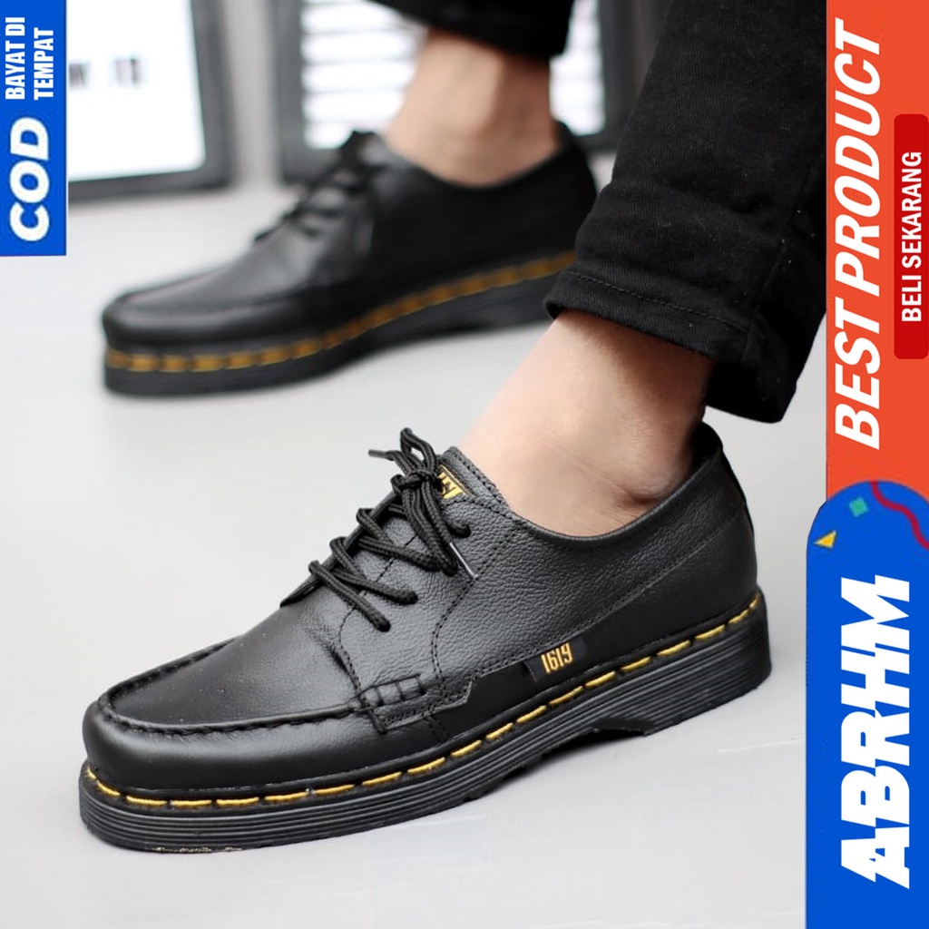 Sepatu Formal Pantofel Docmart Low Boots Kulit Asli Kerja Pria Hitam Abrhm Gani