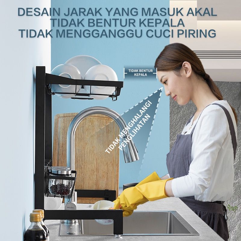 Rak Wastafel Cuci Piring Hitam Stainless Steel/ Rak Alat Dapur Wastafel Aesthetic