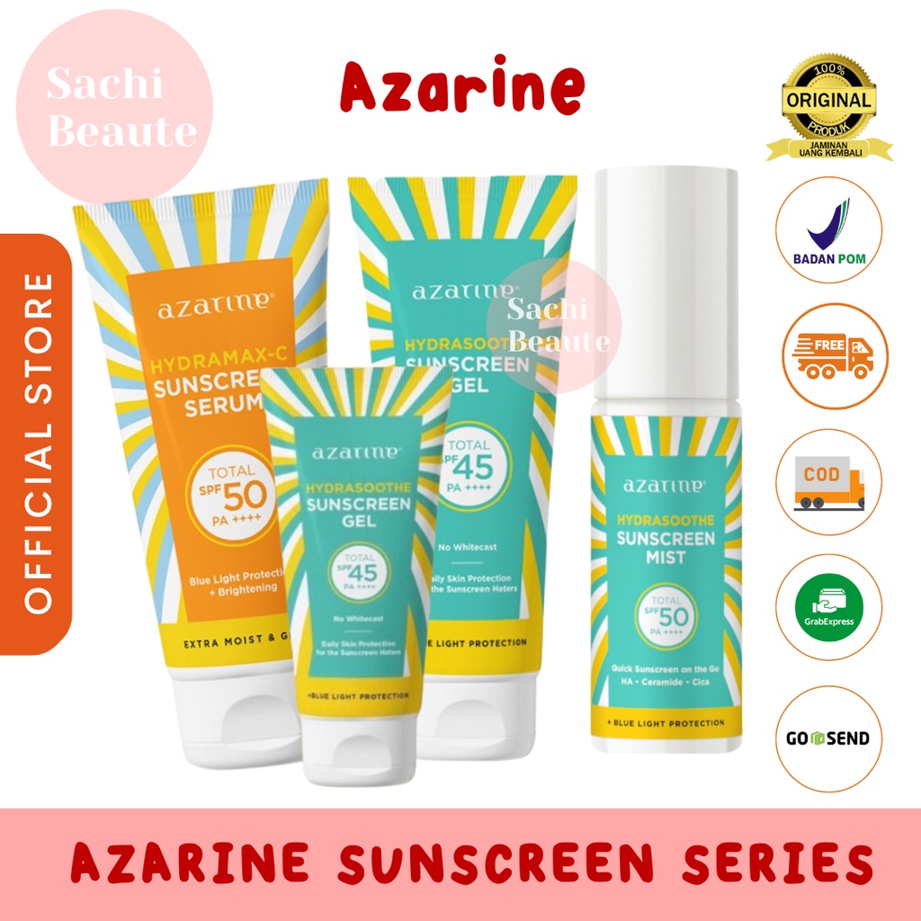 Azarine Hydrasoothe Sunscreen Gel Mist SPF 50 PA++ Hydramax-C Suncreen Serum SPF50 PA++++ 40ml