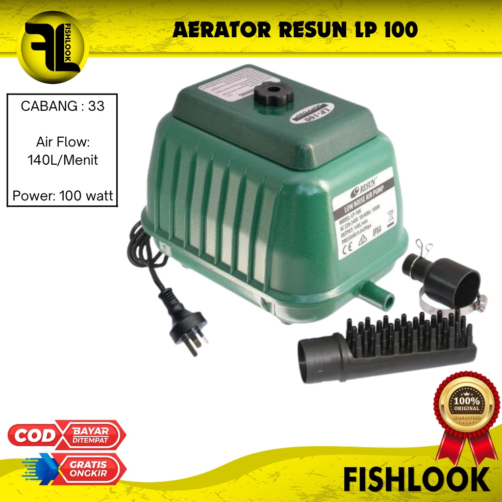 RESUN AIR PUMP AERATOR / OKSIGEN LP 100 33 cabang COLOKAN BULAT INDO