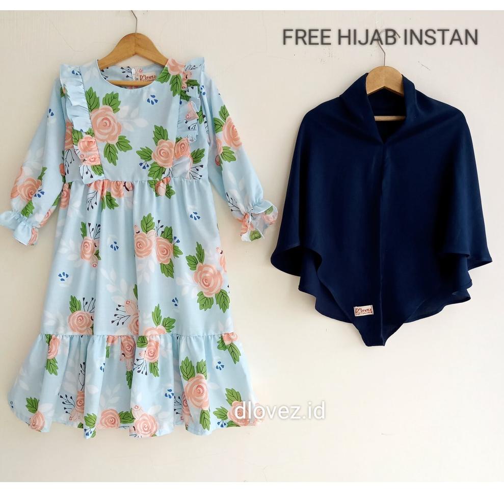 CKD.22De22ᵂ– Set Gamis Anak Free Hijab Instan (1 - 8 Tahun) Kaira Set Gamis Dress