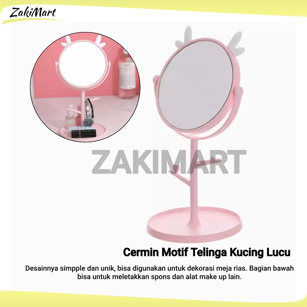 Cermin Motif Telinga Kucing Lucu / Make Up Bulat Kaca Meja Rias Standing Mirror