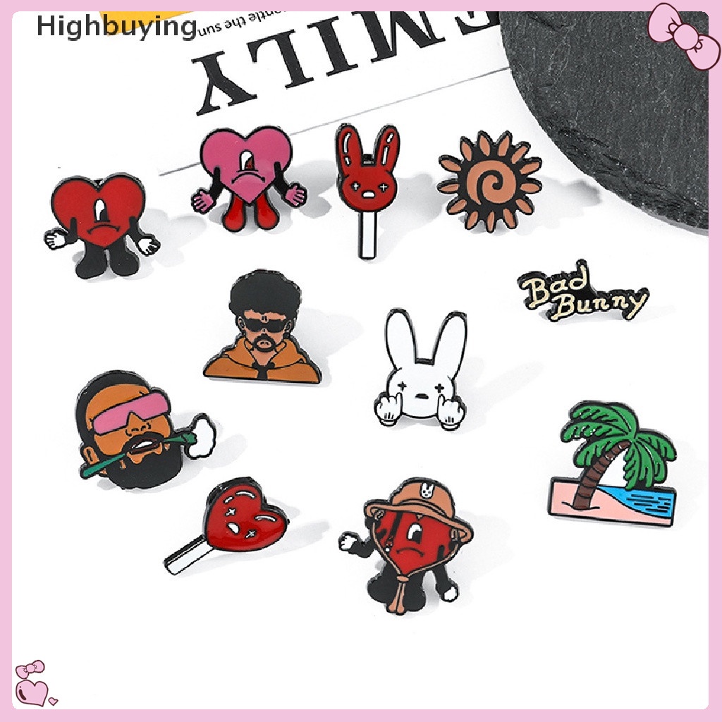 Hbid Bad Bunny Pin Untuk Aksesoris Ransel Merah Hati Enamel Lencana Perhiasan Fashion Bros Jaket Denim Dekorasi Hadiah Untuk Teman Glory