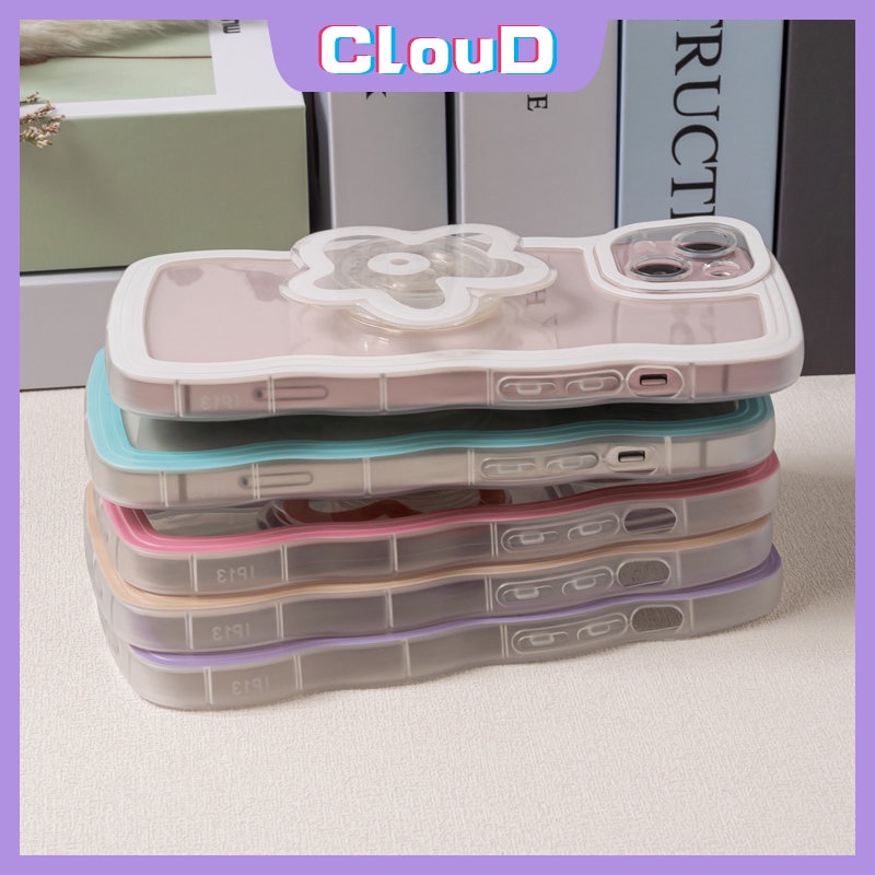 IPHONE Casing Tepi Bergelombang Warna Permen Macaron Kompatibel Untuk Iphone11 13 12 14 Pro Max 7Plus 6Plus X XR XS Max8 14 7 6s 6 Plus SE 2020bunga Airbag Bracket Holder Soft Clear Cover